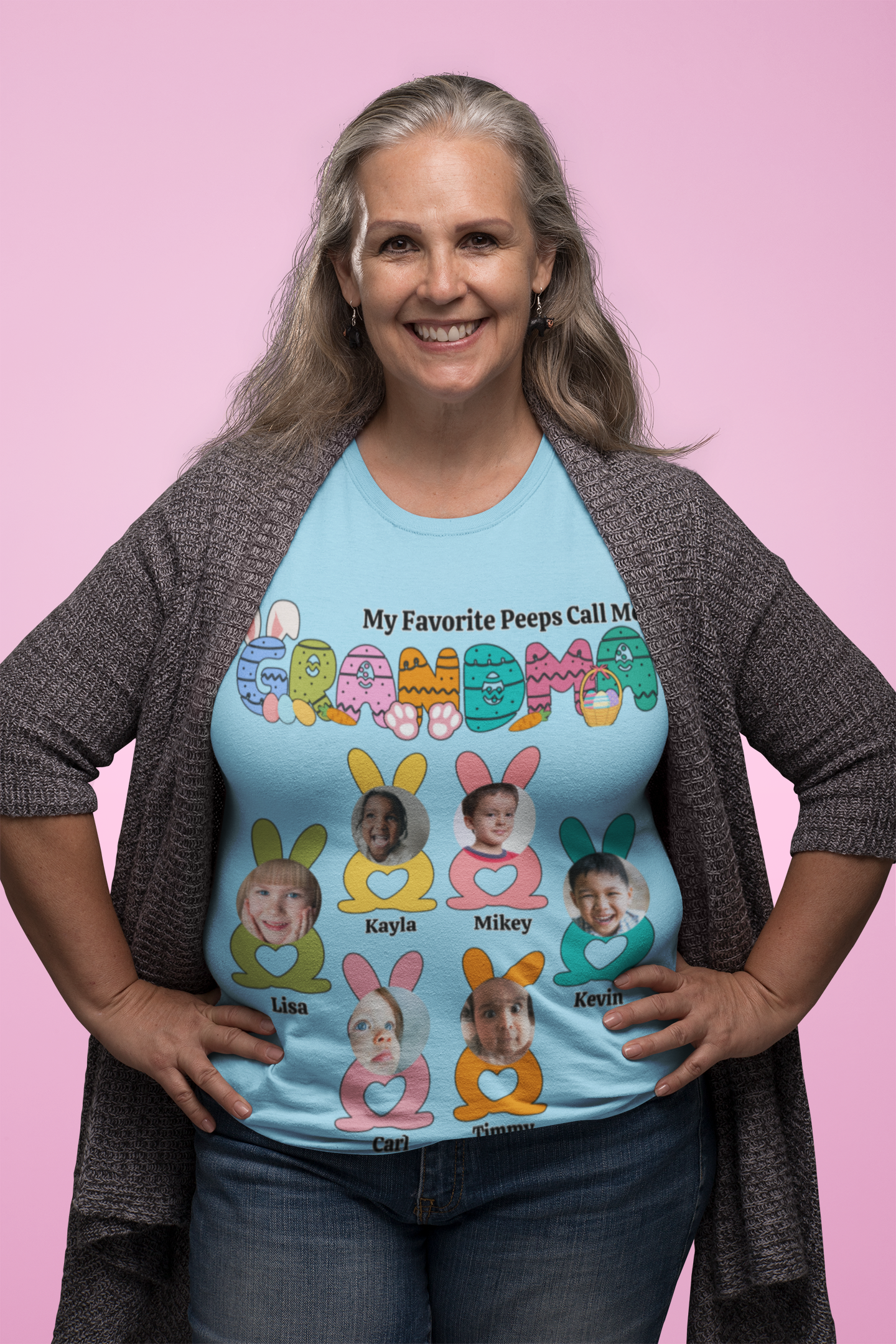 EASTER GRANDMA TSHIRT WITH YOUR OWN GRANDCHILDREN PICTURES ( 6 - 8 GrandChildren )