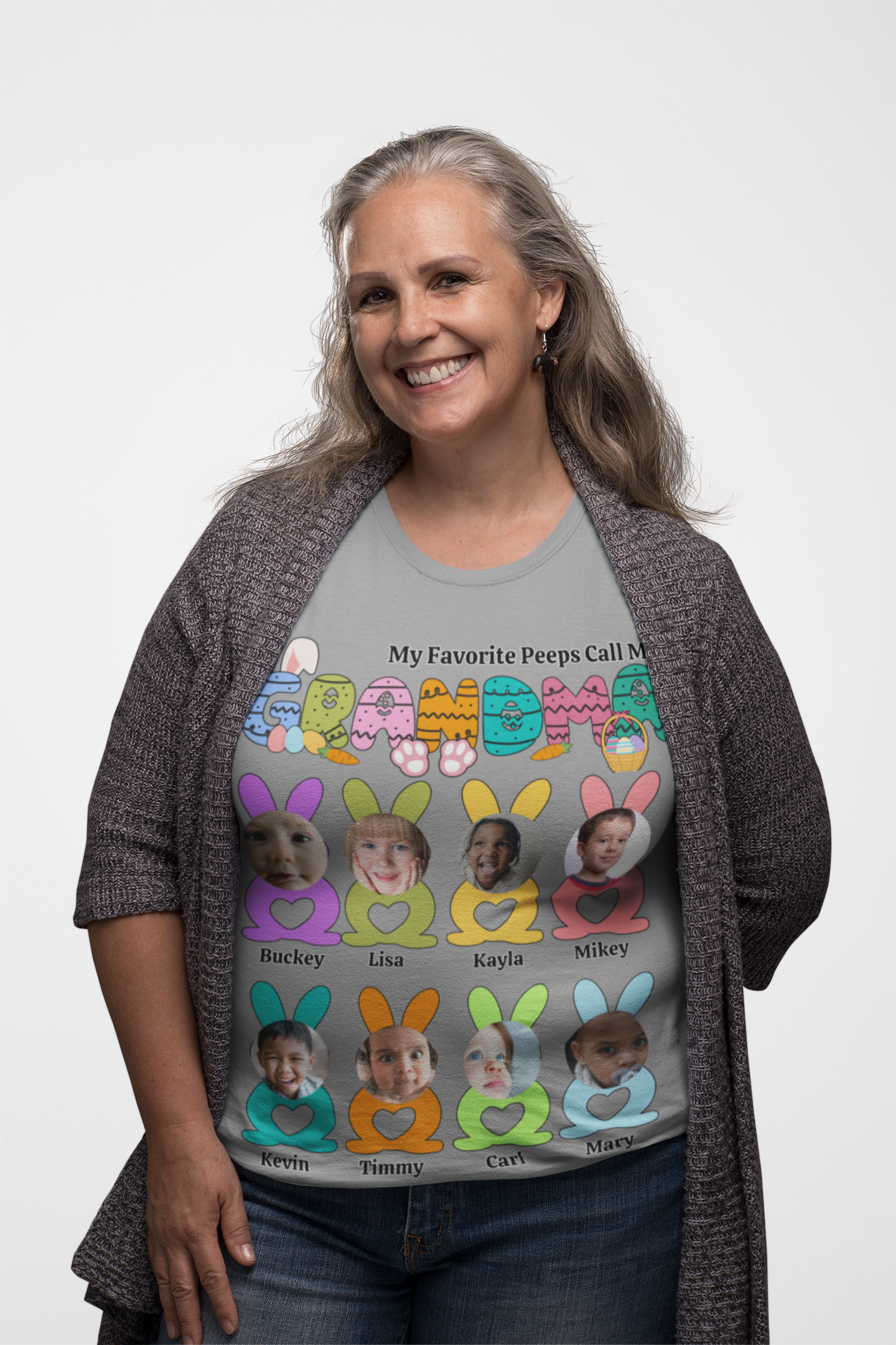 EASTER GRANDMA TSHIRT WITH YOUR OWN GRANDCHILDREN PICTURES ( 6 - 8 GrandChildren )