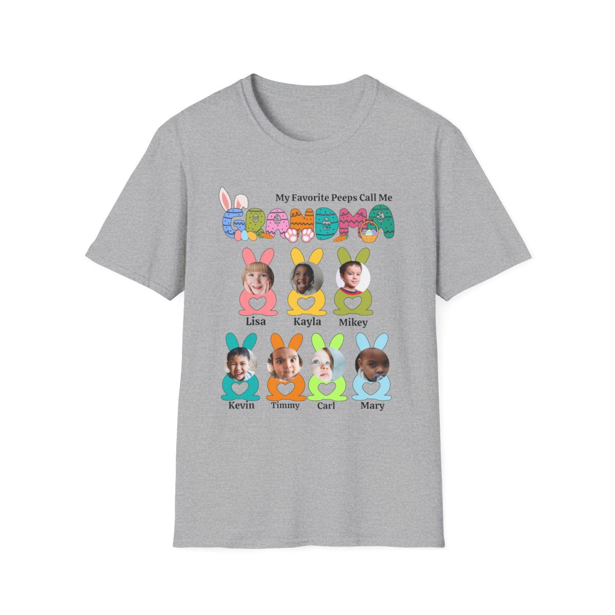 EASTER GRANDMA TSHIRT WITH YOUR OWN GRANDCHILDREN PICTURES ( 6 - 8 GrandChildren )